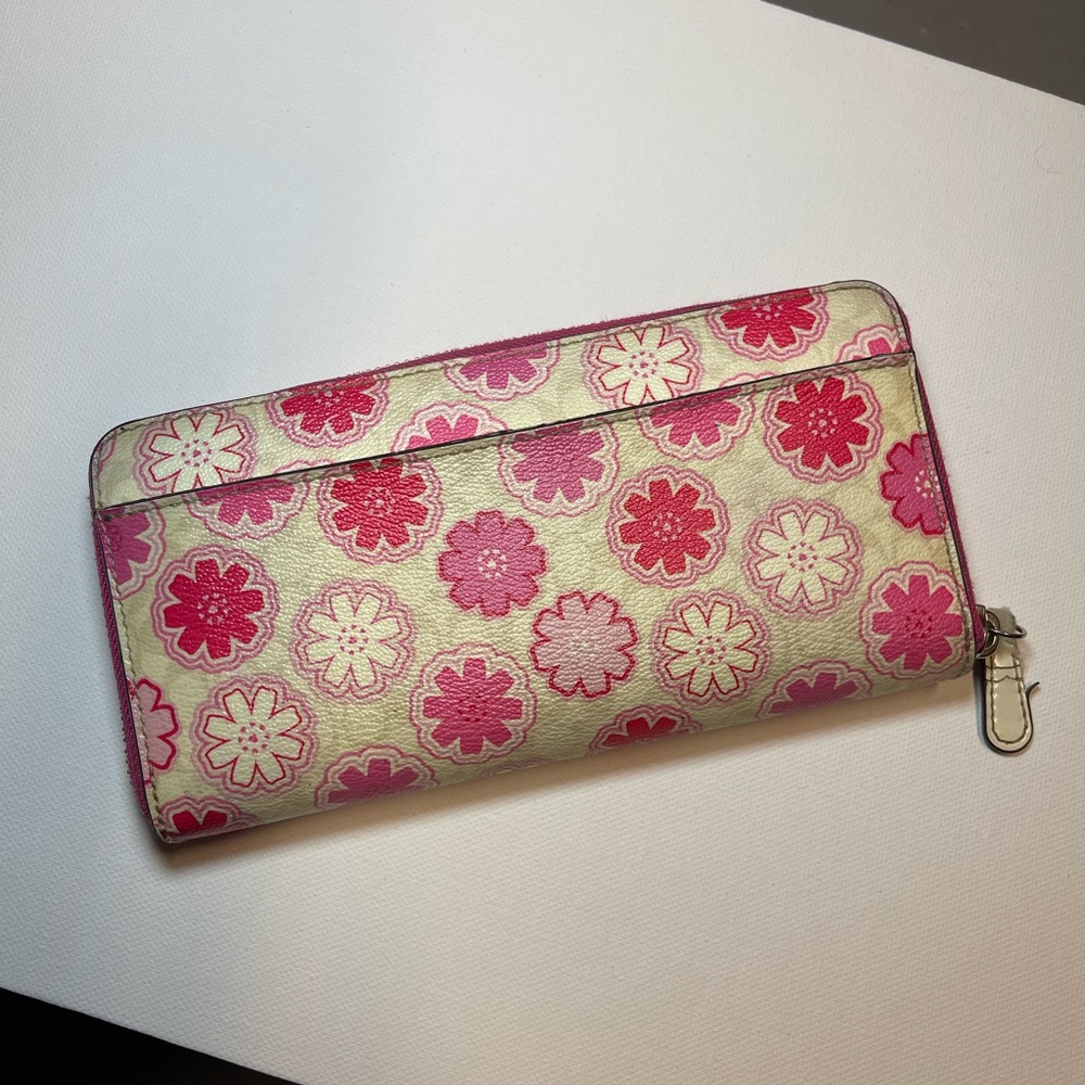 Vintage Coach Floral Print Accordion Zip Wallet F50672 White and Pink Wallet - Picture 6 of 12